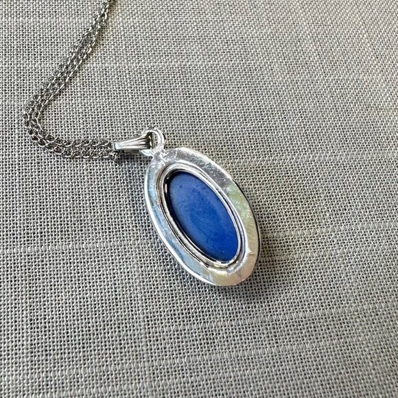 Vintage Faux Sapphire Star Pendant Sterling Silver Necklace - Picture 9 of 16